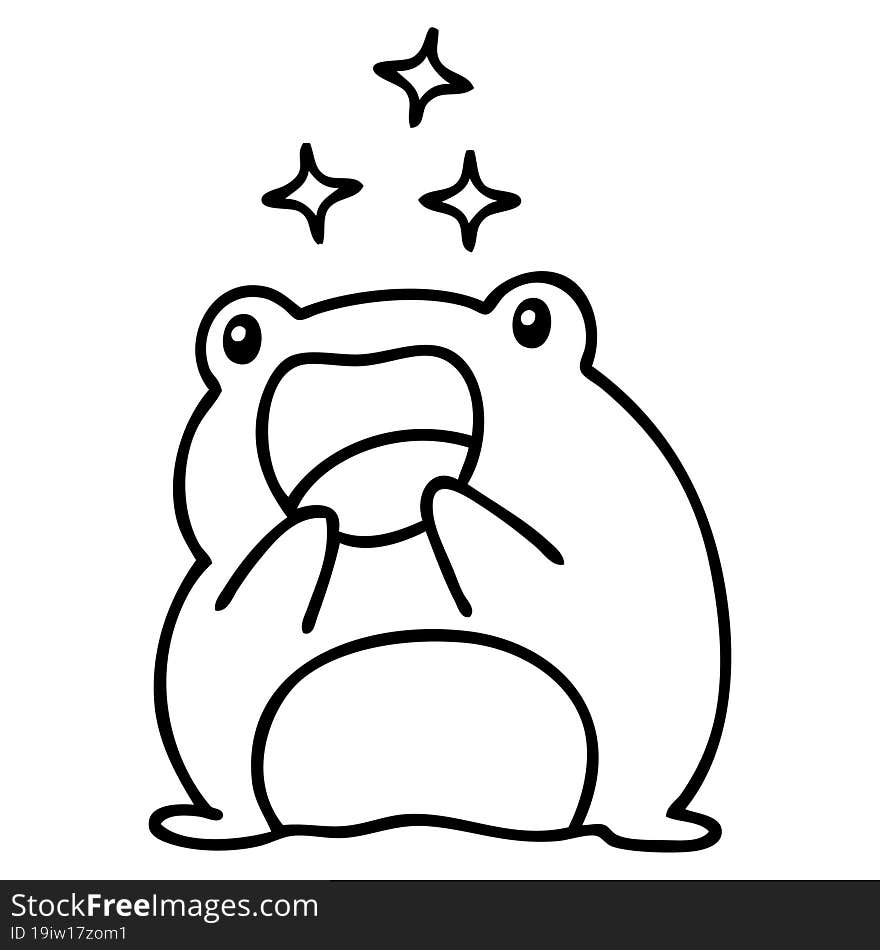 line doodle of a cute frog happy and amazed. line doodle of a cute frog happy and amazed