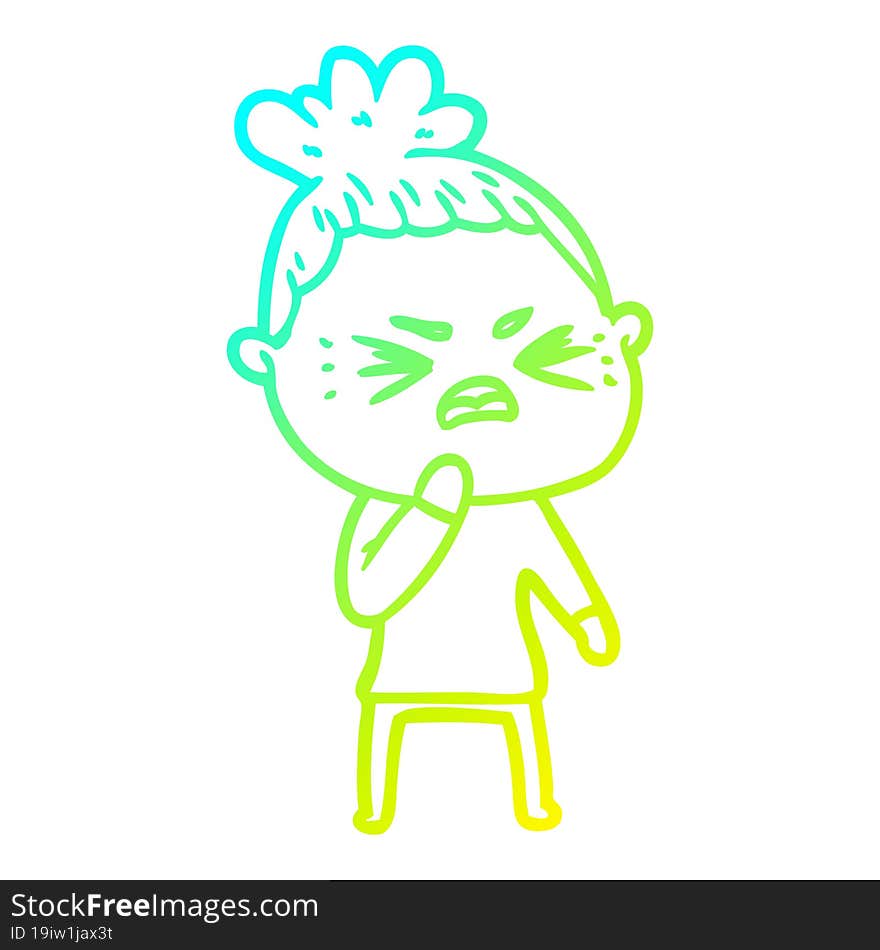 Cold Gradient Line Drawing Cartoon Angry Woman