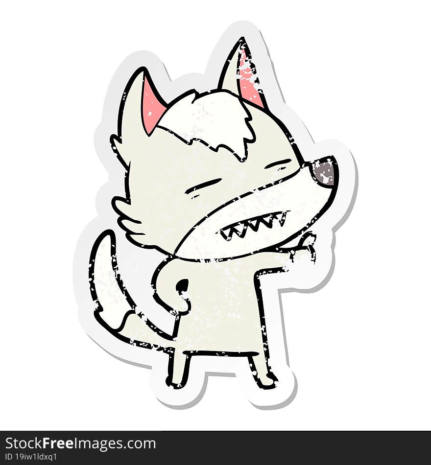 Distressed Sticker Of A Cartoon Wolf Showing Teeth