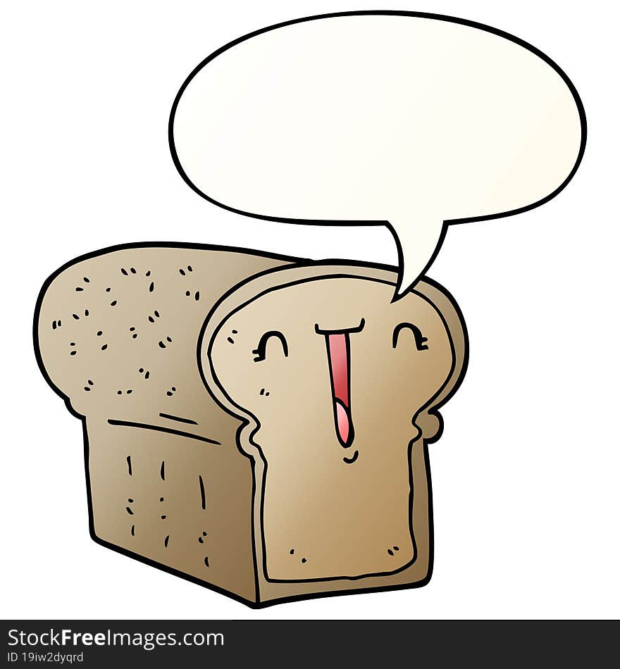 cute cartoon loaf of bread with speech bubble in smooth gradient style