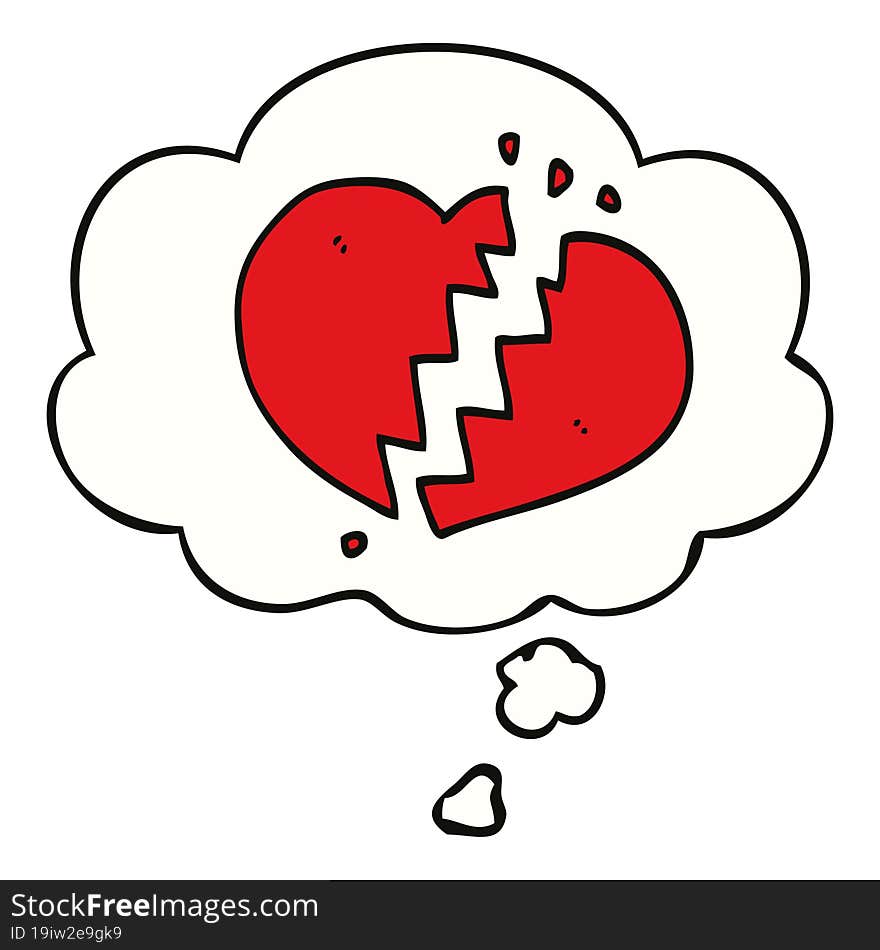 cartoon broken heart and thought bubble