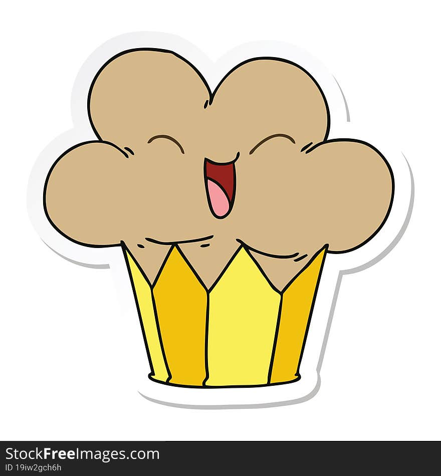 sticker of a quirky hand drawn cartoon happy cupcake