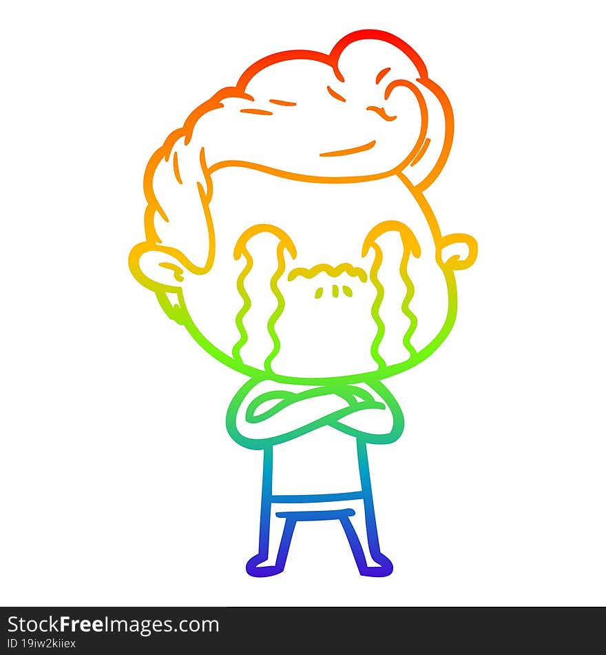 rainbow gradient line drawing of a cartoon man crying