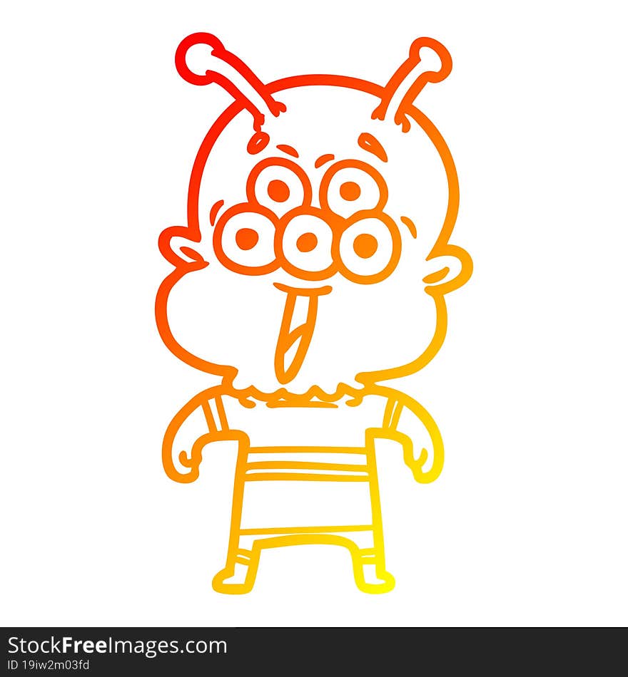 warm gradient line drawing happy cartoon alien