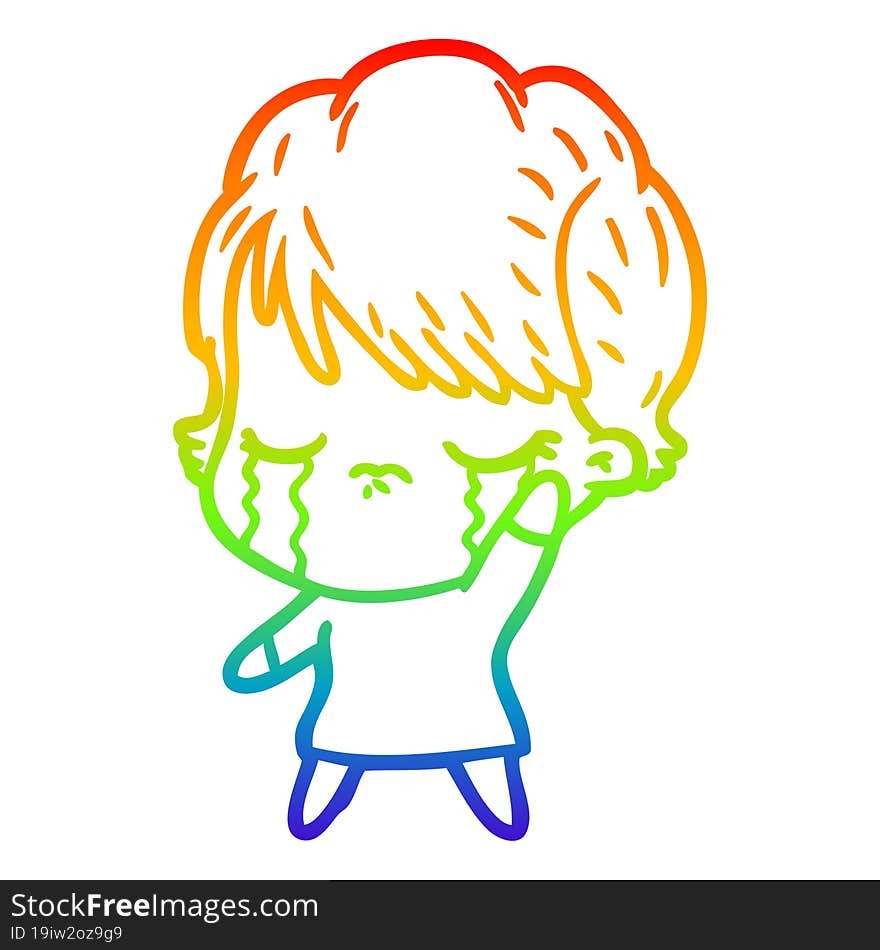 rainbow gradient line drawing of a cartoon woman crying