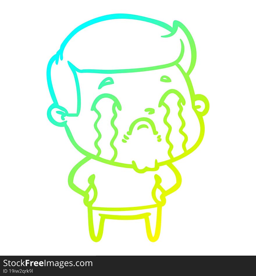 cold gradient line drawing cartoon man crying