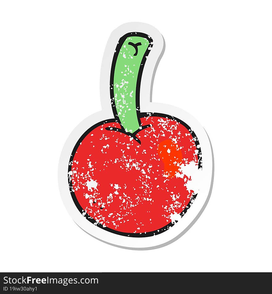 Retro Distressed Sticker Of A Cartoon Cherry