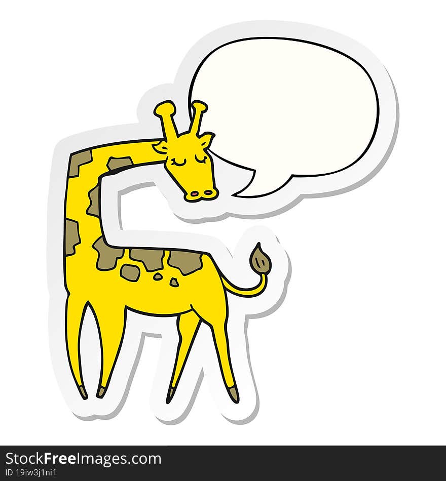 cartoon giraffe with speech bubble sticker. cartoon giraffe with speech bubble sticker