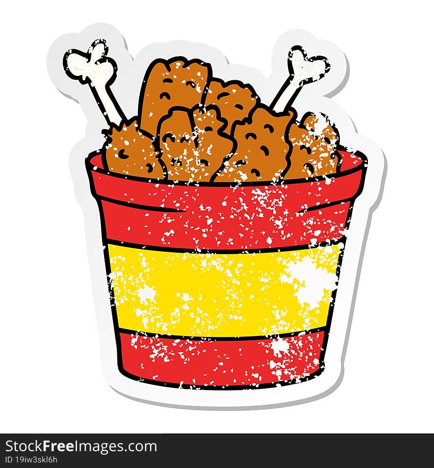 distressed sticker cartoon doodle bucket of fried chicken