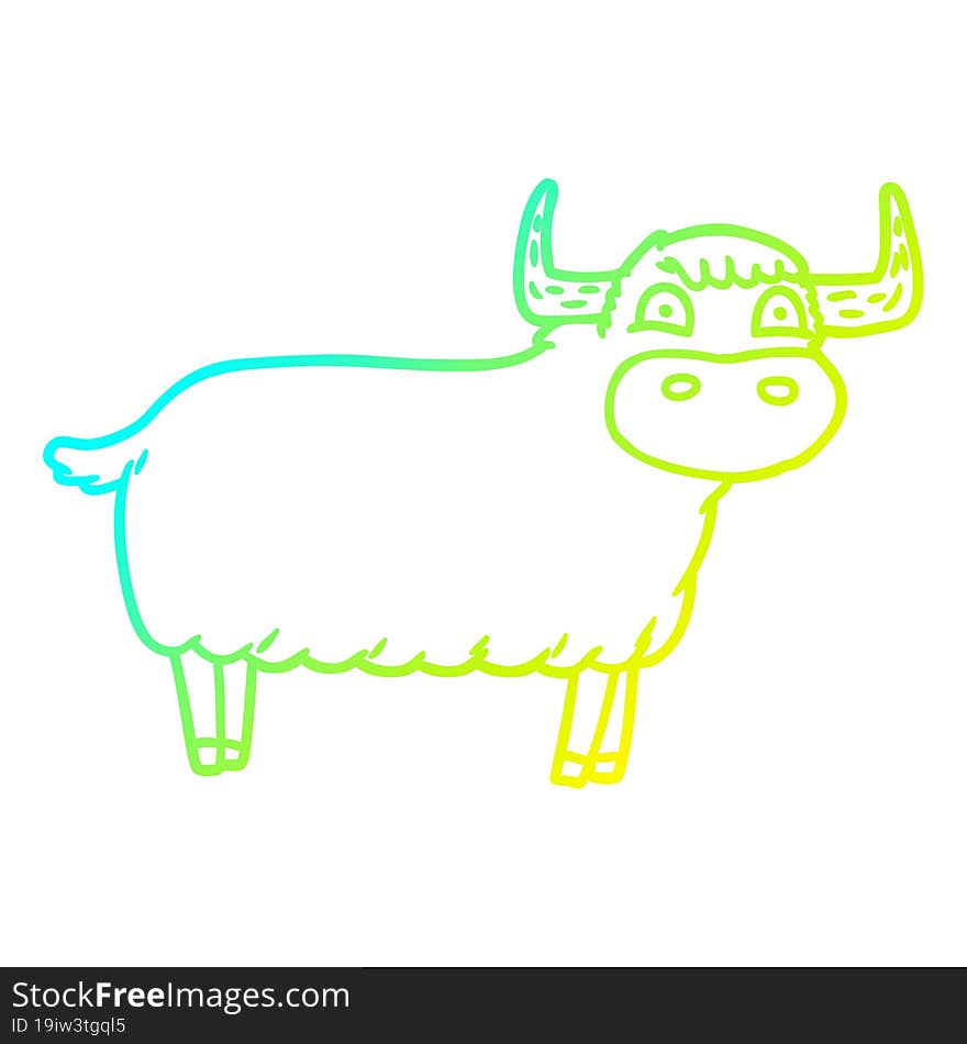 cold gradient line drawing of a cartoon highland cow