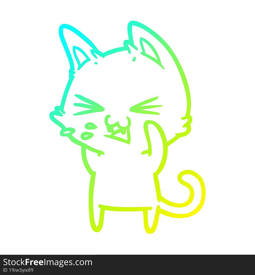 cold gradient line drawing cartoon cat hissing