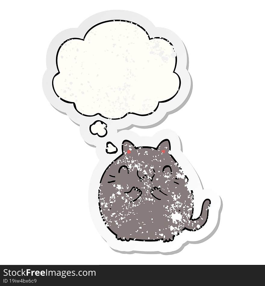 Happy Cartoon Cat And Thought Bubble As A Distressed Worn Sticker