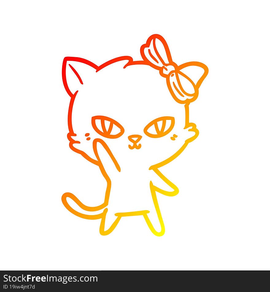 warm gradient line drawing of a cute cartoon cat