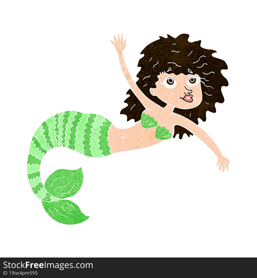 cartoon pretty mermaid waving