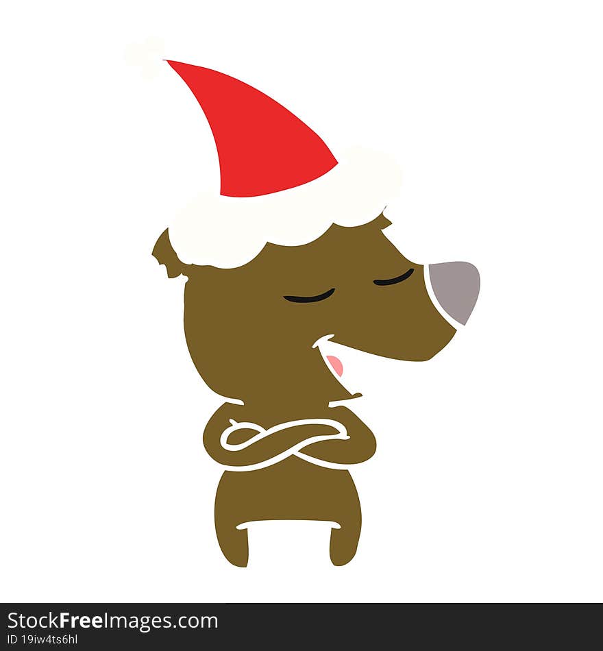 flat color illustration of a bear wearing santa hat