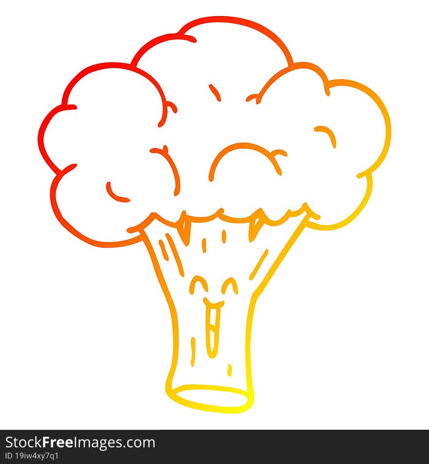 warm gradient line drawing of a cartoon broccoli