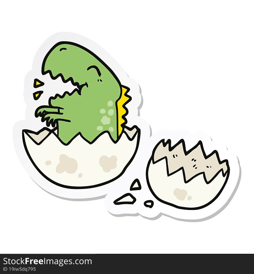 sticker of a cartoon dinosaur hatching