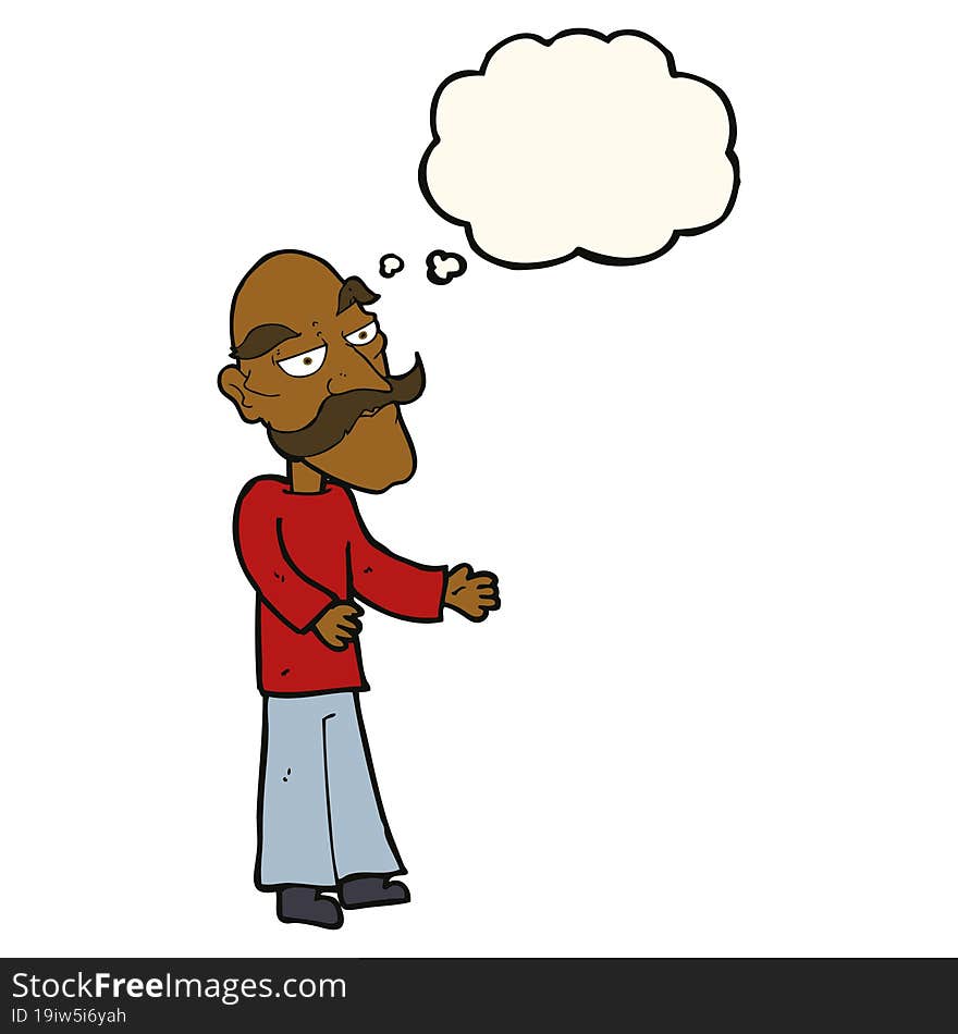 cartoon old man with mustache with thought bubble