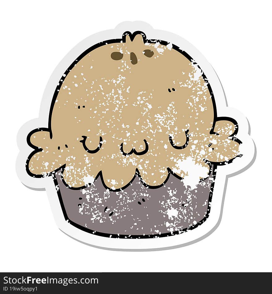 distressed sticker of a cute cartoon pie