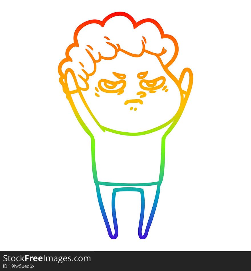 Rainbow Gradient Line Drawing Cartoon Angry Man