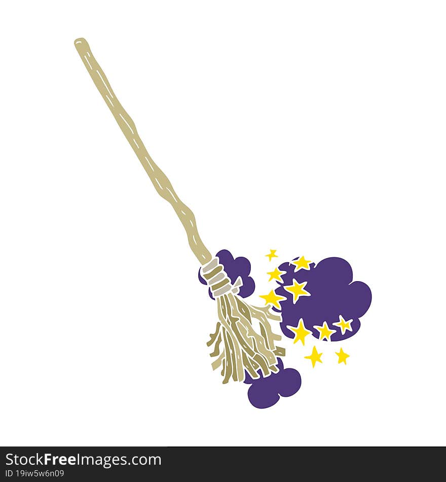 flat color illustration of a cartoon magical broom