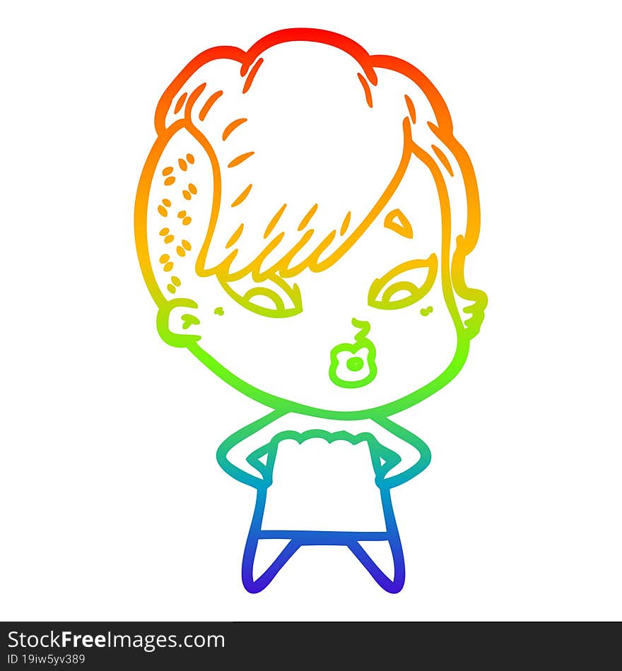 rainbow gradient line drawing cartoon surprised girl