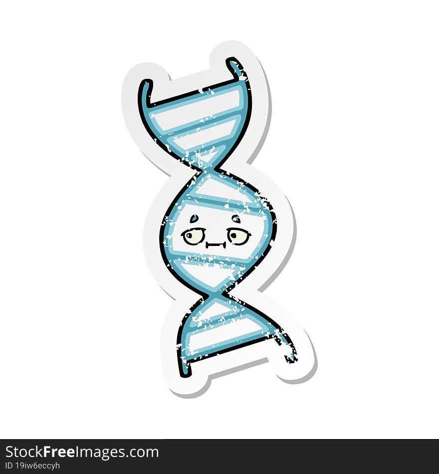 distressed sticker of a cute cartoon DNA strand