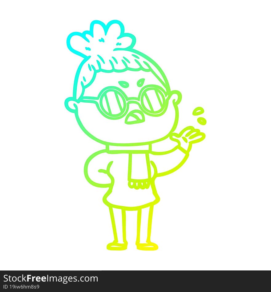 cold gradient line drawing cartoon annoyed woman