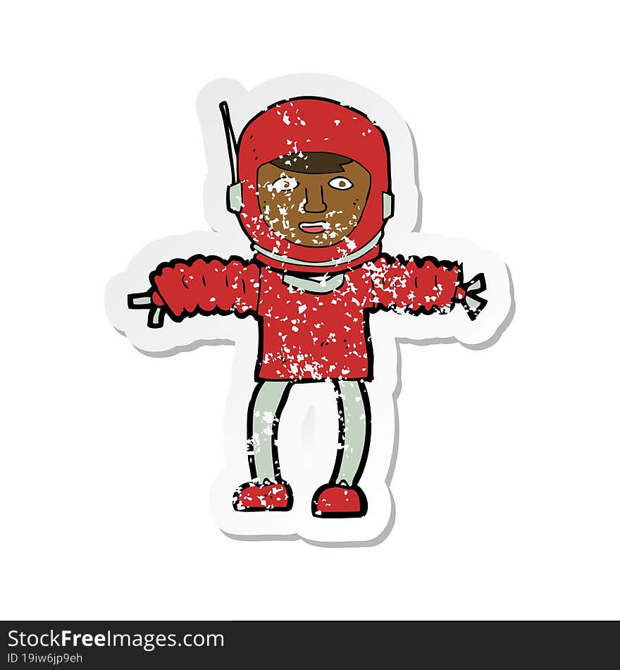 Retro Distressed Sticker Of A Cartoon Astronaught