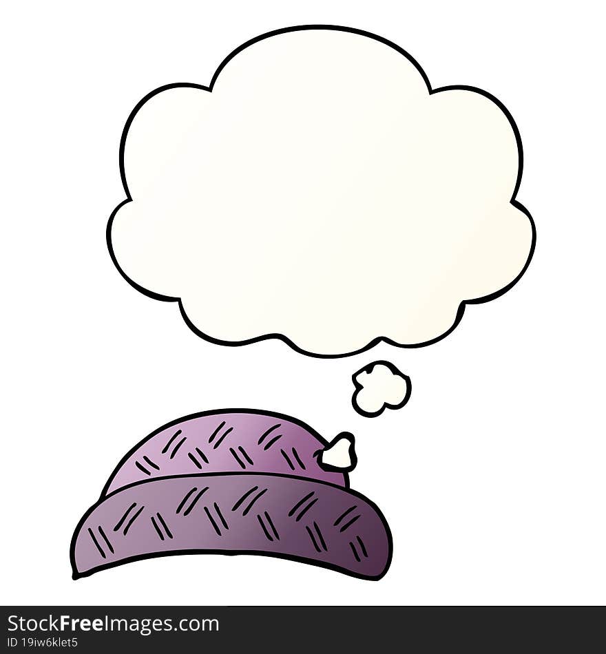 cartoon hat and thought bubble in smooth gradient style