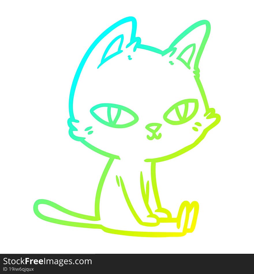 Cold Gradient Line Drawing Cartoon Cat Sitting