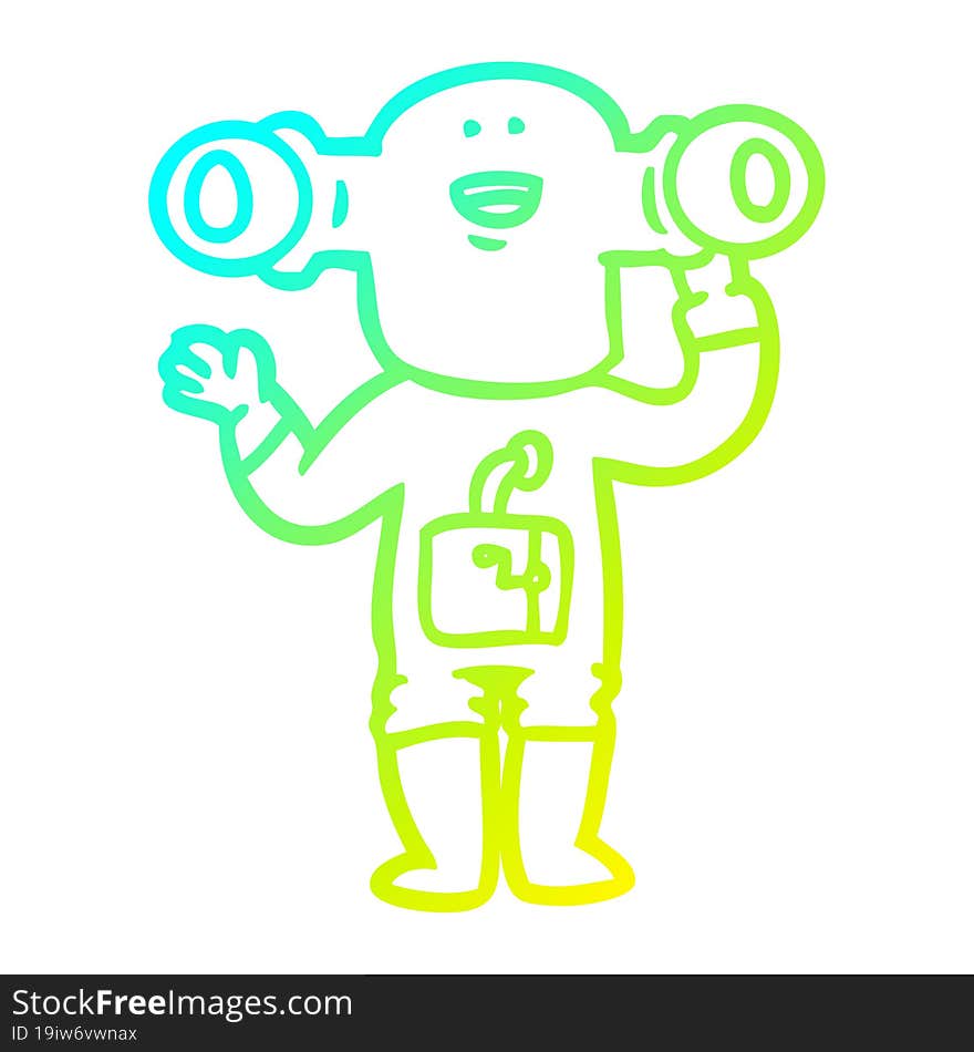 Cold Gradient Line Drawing Friendly Cartoon Alien Waving