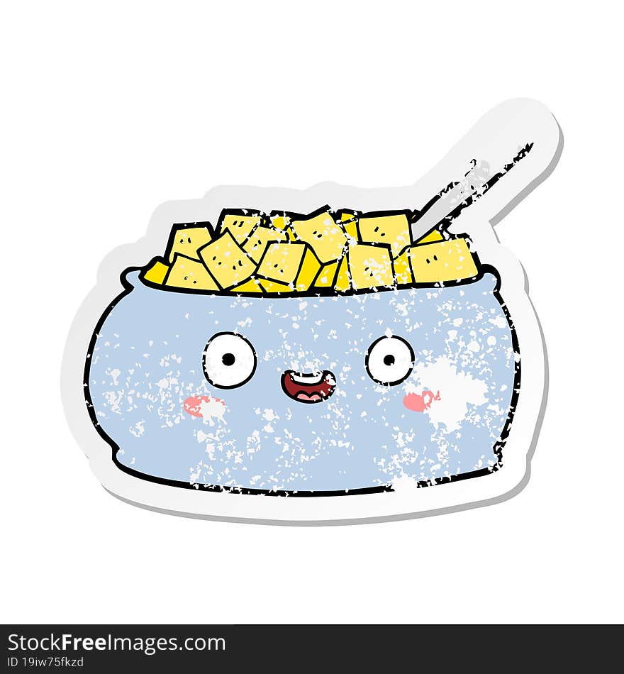 distressed sticker of a cute cartoon bowl of sugar