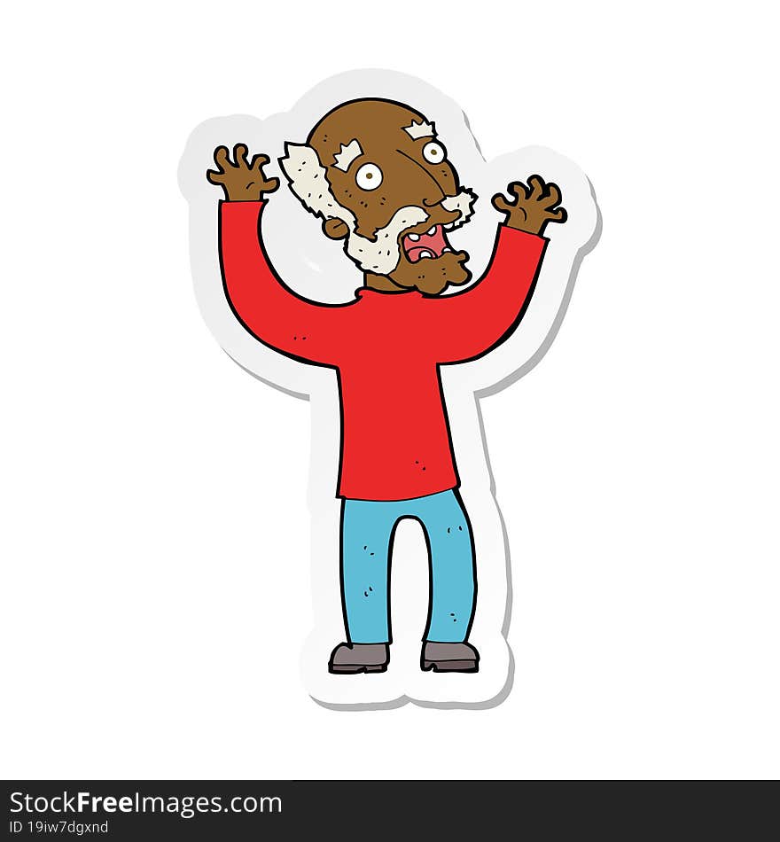 sticker of a cartoon terrified old man