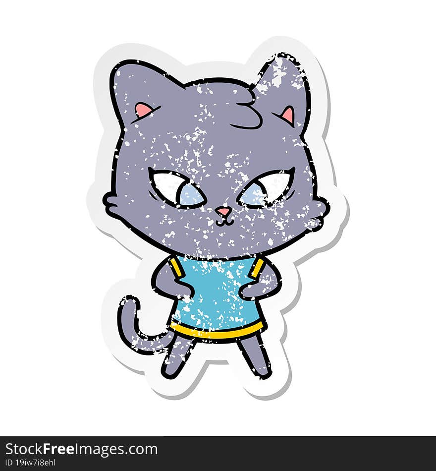 Distressed Sticker Of A Cute Cartoon Cat