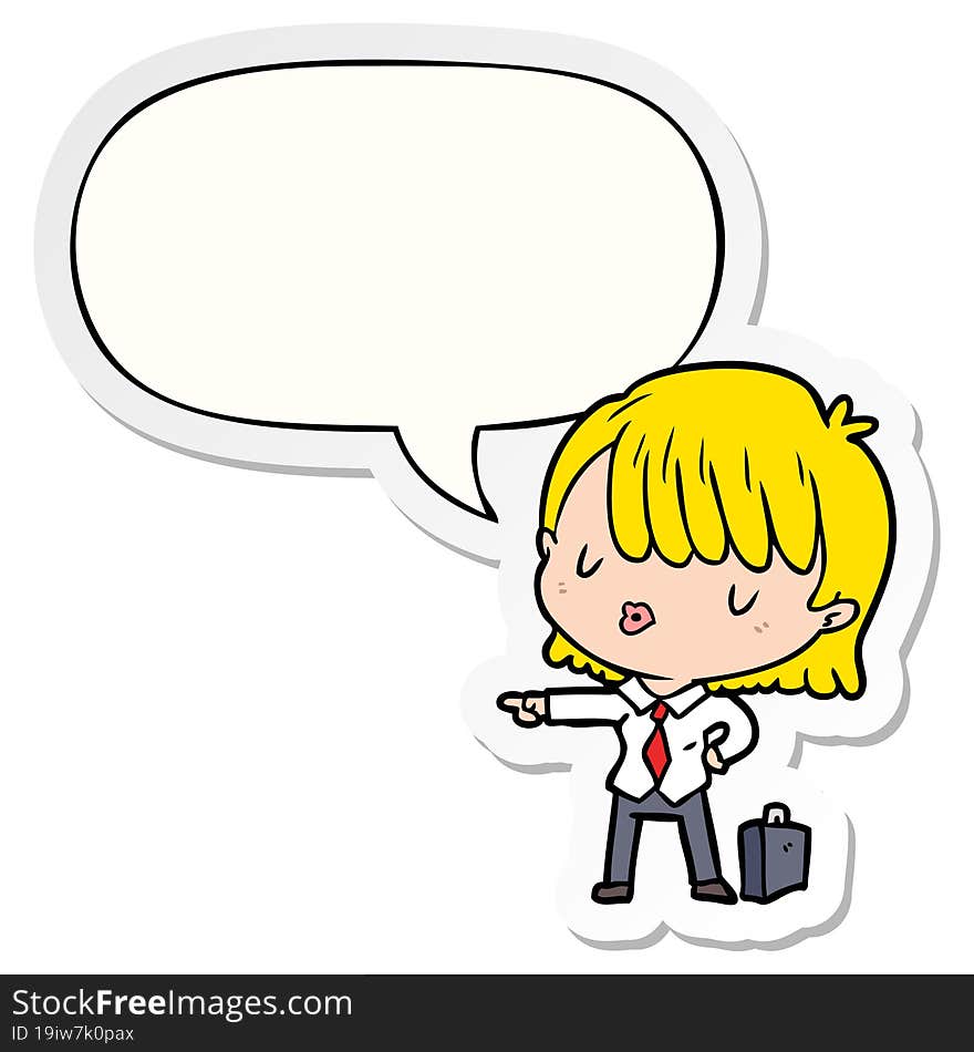 cartoon efficient businesswoman giving orders with speech bubble sticker