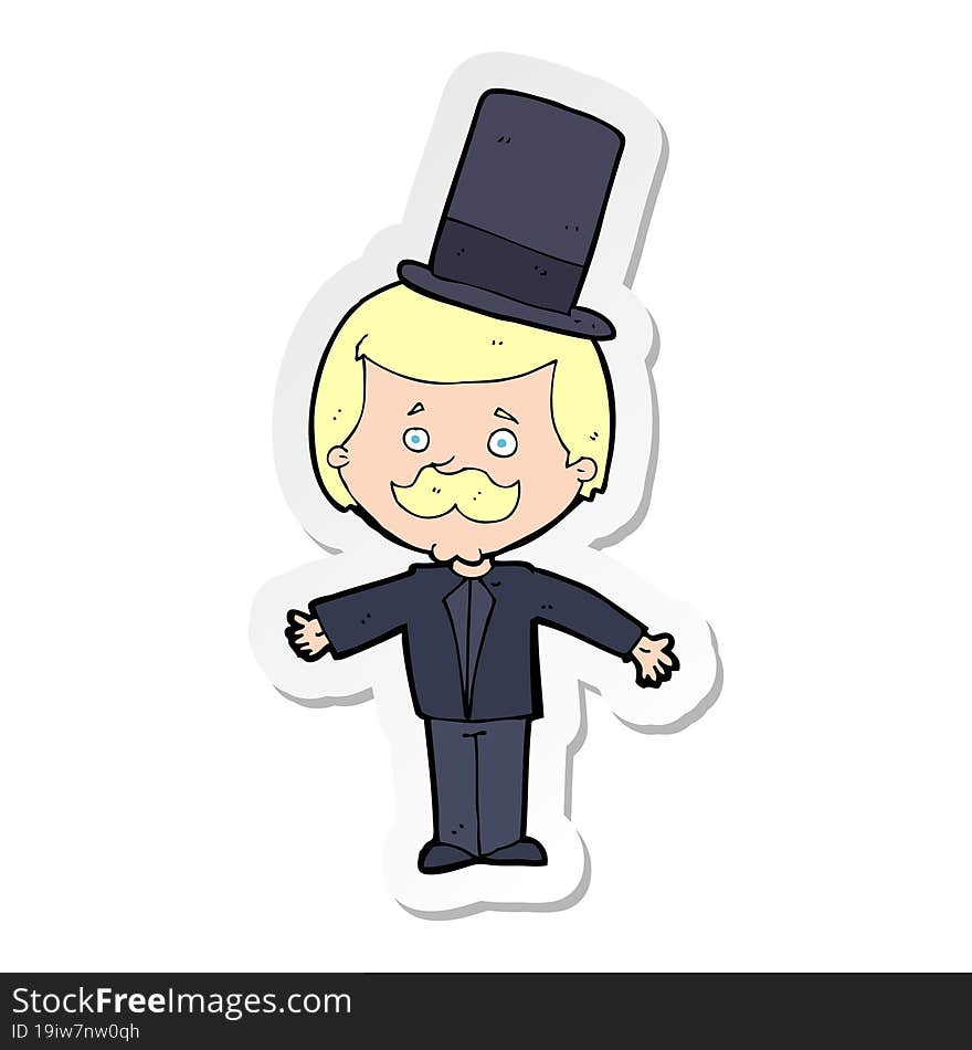 sticker of a cartoon man wearing top hat