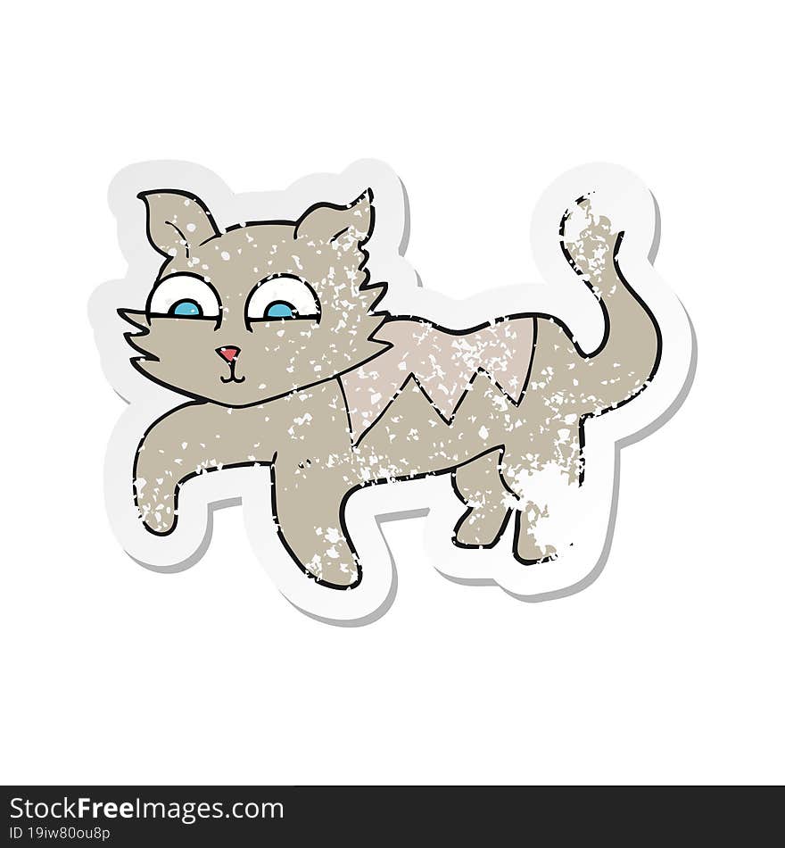 retro distressed sticker of a cartoon cat