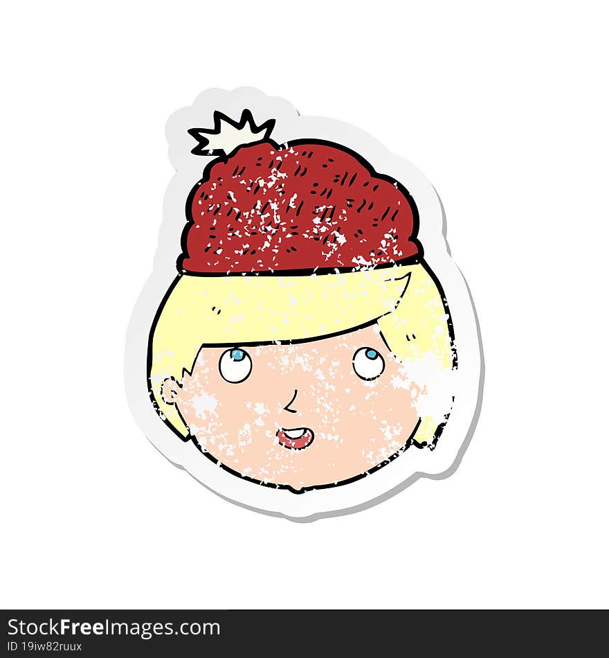 Retro Distressed Sticker Of A Cartoon Man Wearing Winter Hat