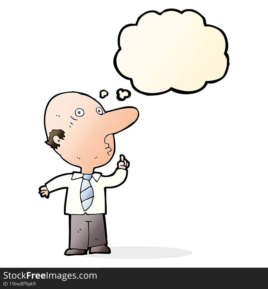 cartoon bald man asking question with thought bubble