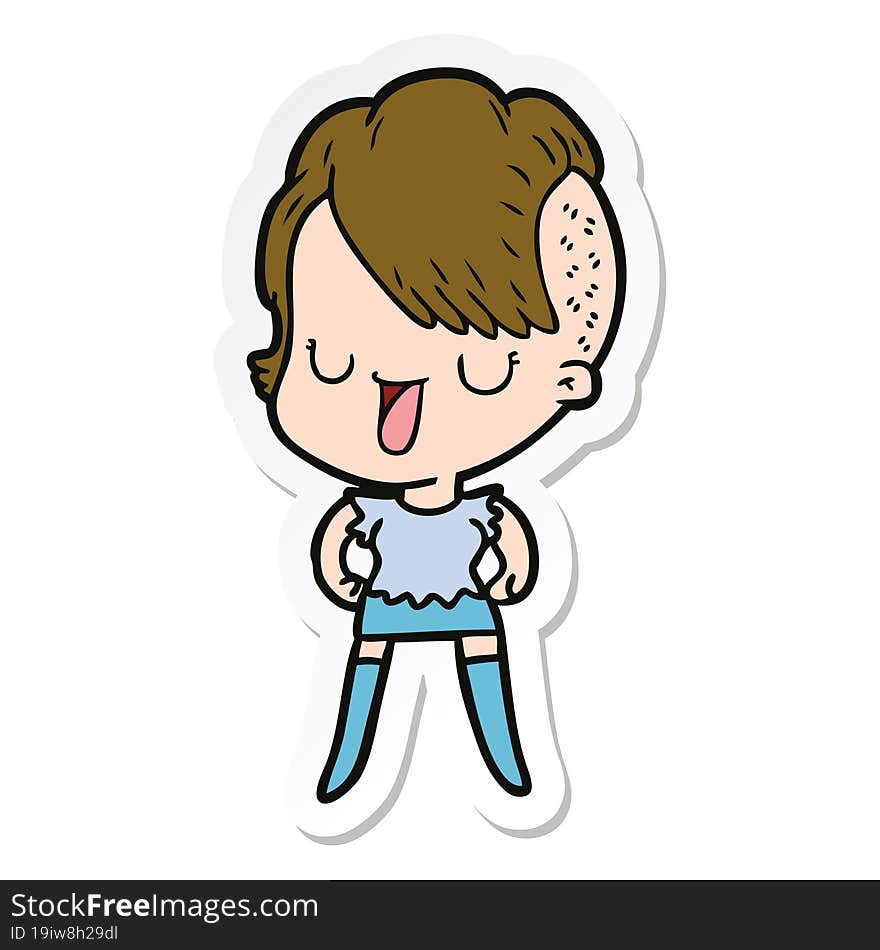 sticker of a cute cartoon girl with hipster haircut