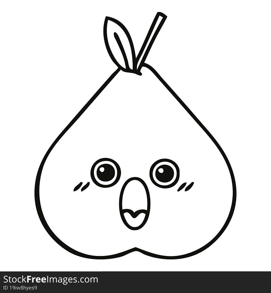 line drawing cartoon of a green pear