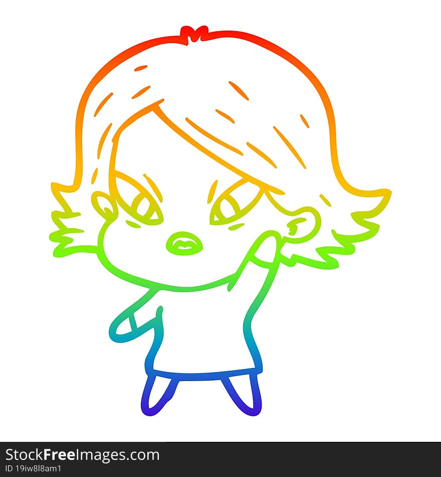 rainbow gradient line drawing of a cartoon stressed woman