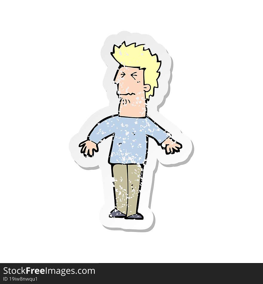 retro distressed sticker of a cartoon stressed man