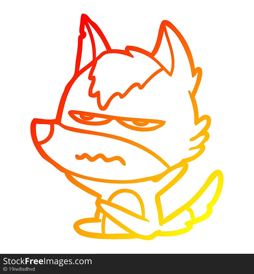 Warm Gradient Line Drawing Cartoon Annoyed Wolf