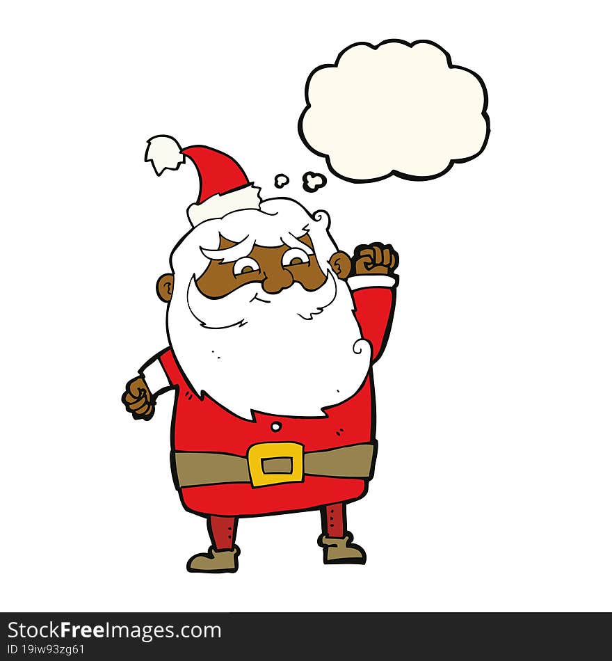 cartoon santa claus with thought bubble