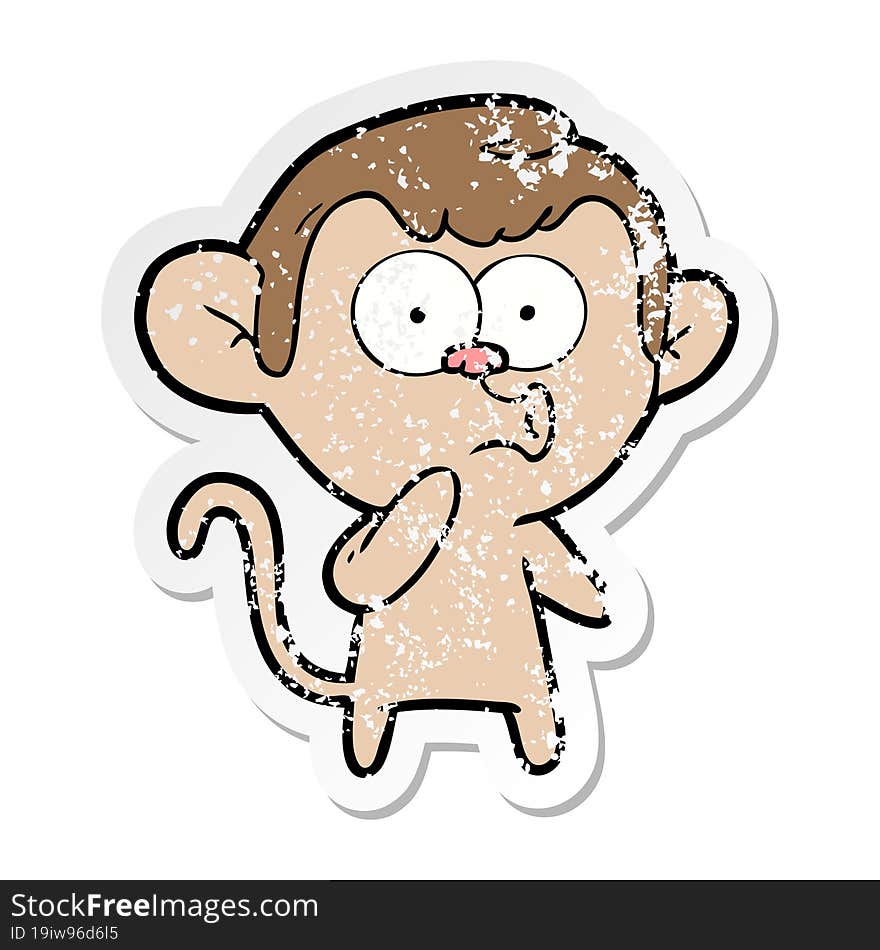 Distressed Sticker Of A Cartoon Hooting Monkey