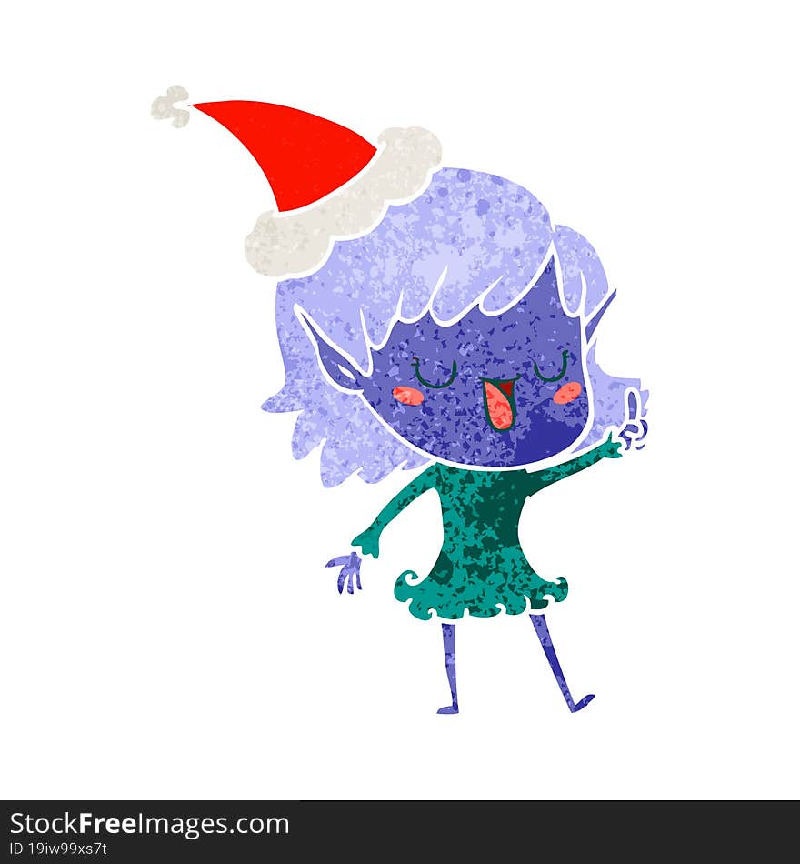 retro cartoon of a elf girl wearing santa hat