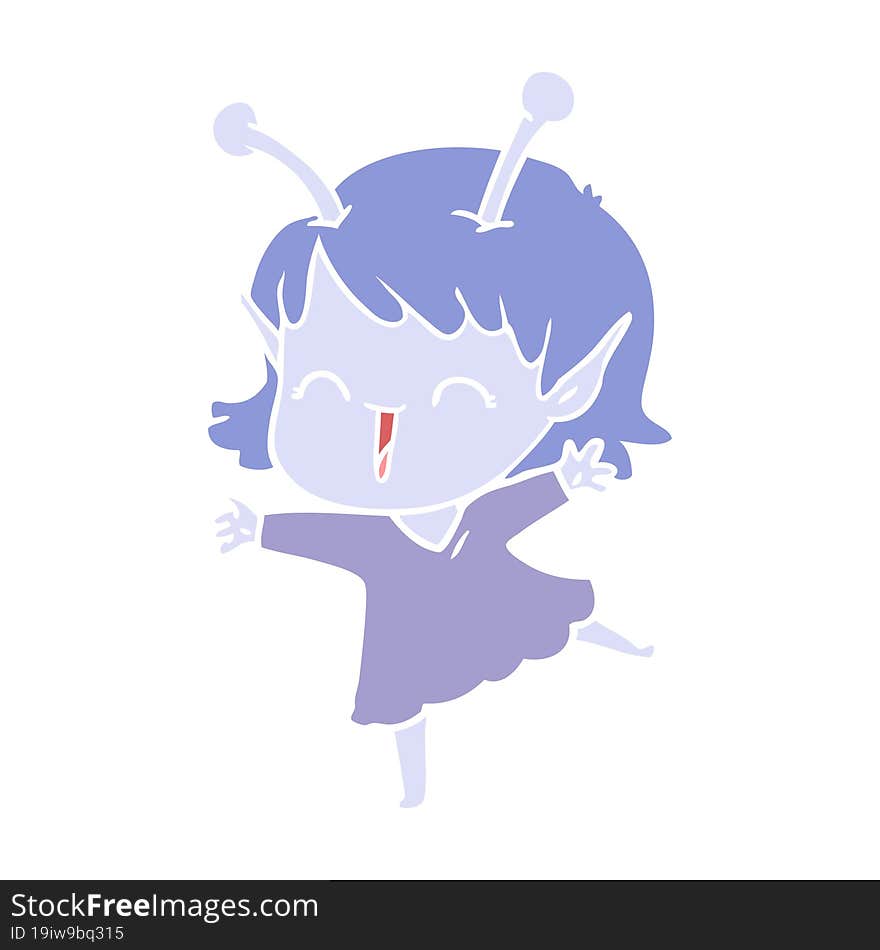 flat color style cartoon alien girl laughing