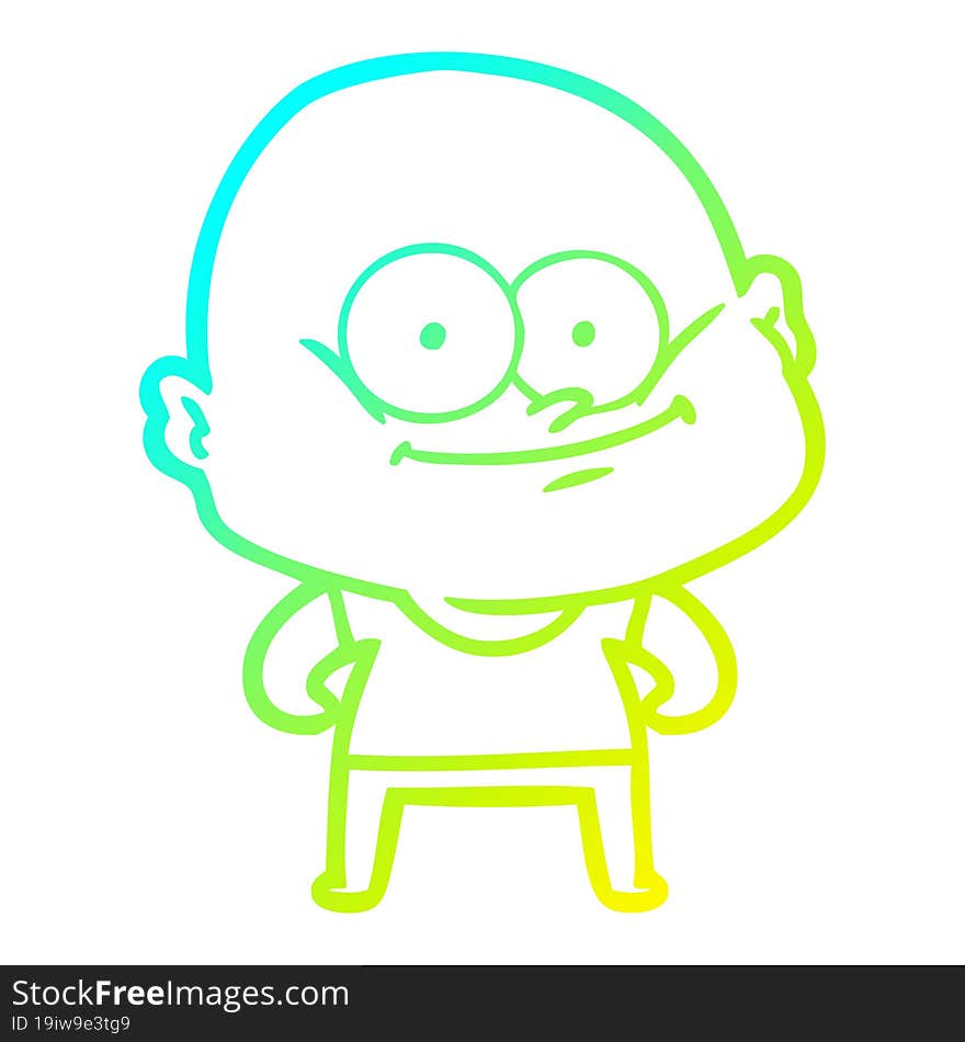 cold gradient line drawing cartoon bald man staring